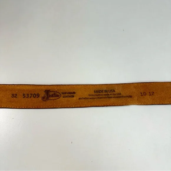Justin Top Grain Classic Western Leather Belt 53709 Brown Sz 32 Removable Buckle - Picture 4 of 12